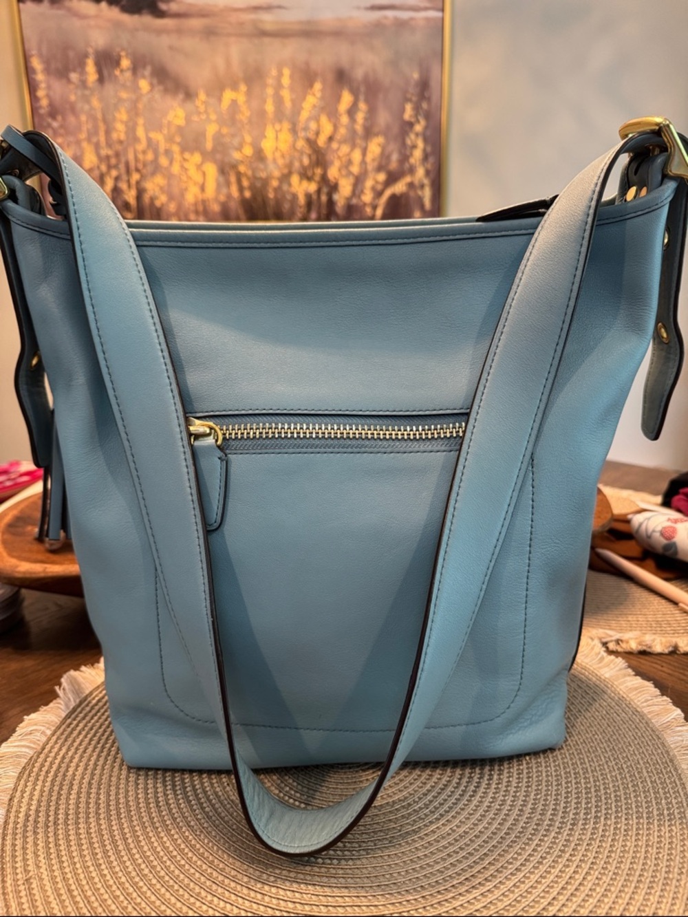 Coach Legacy Light Blue Leather Shoulder Bag with Tassel - Picture 2 of 13